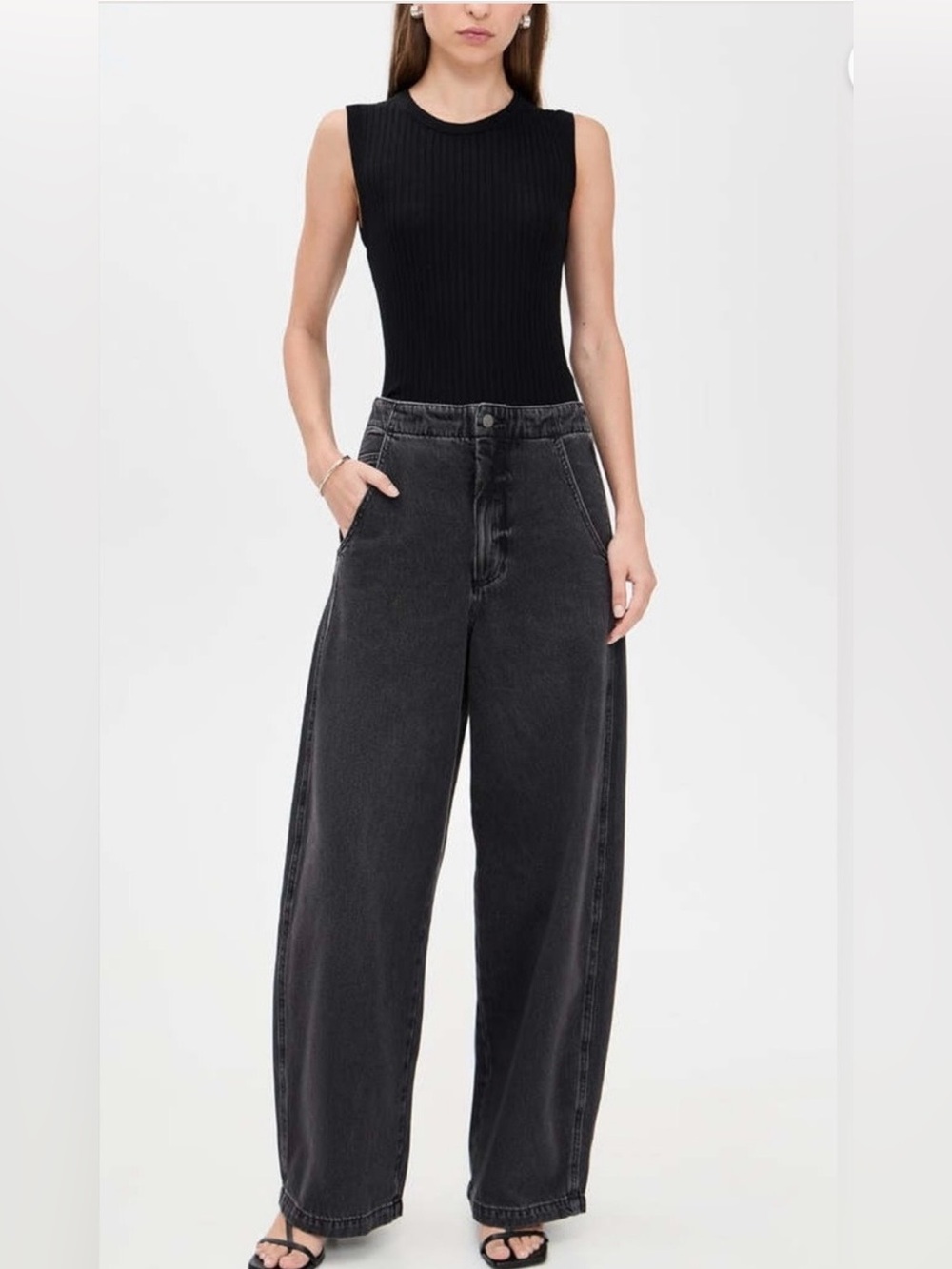 PISTOLA - Lottie High Rise Relaxed Bowed Leg Jeans Black Size 26